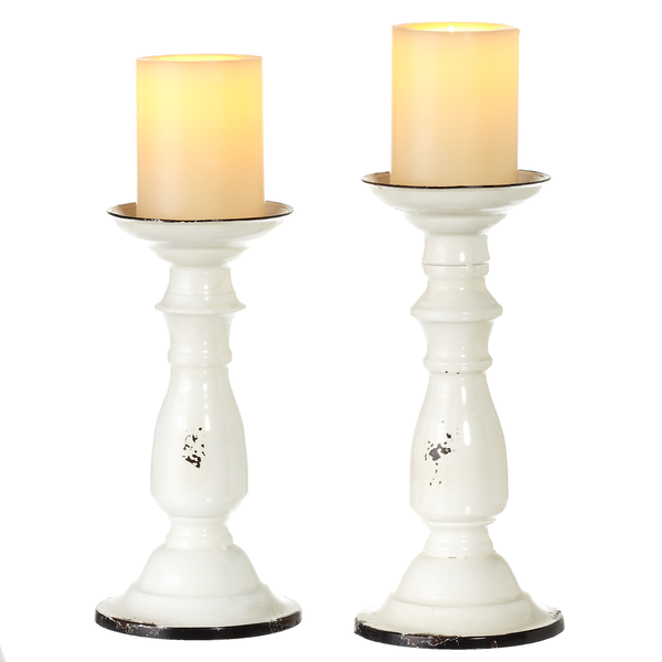 Black & White Enamel Pillar Holder (2 pc. set)