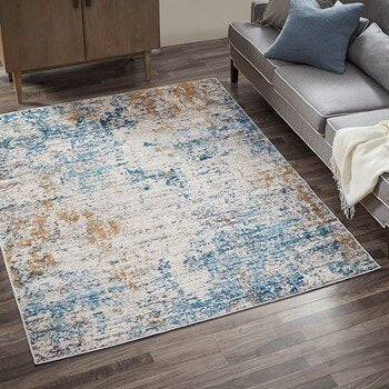 Newport Abstract Rug | coastal blues, and warm copper accents, 8x10 area rug