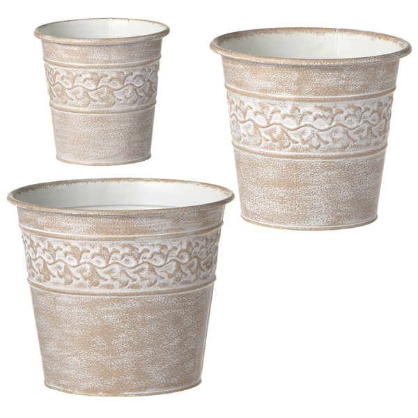 Embossed Leaf Pattern Planter w/ Terracotta Finish (3 pc. set) | blending vintage charm with botanical beauty