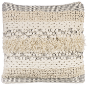 Hand Woven Black & White texture stripe & Bobble pillow | modern, boho, or farmhouse decor