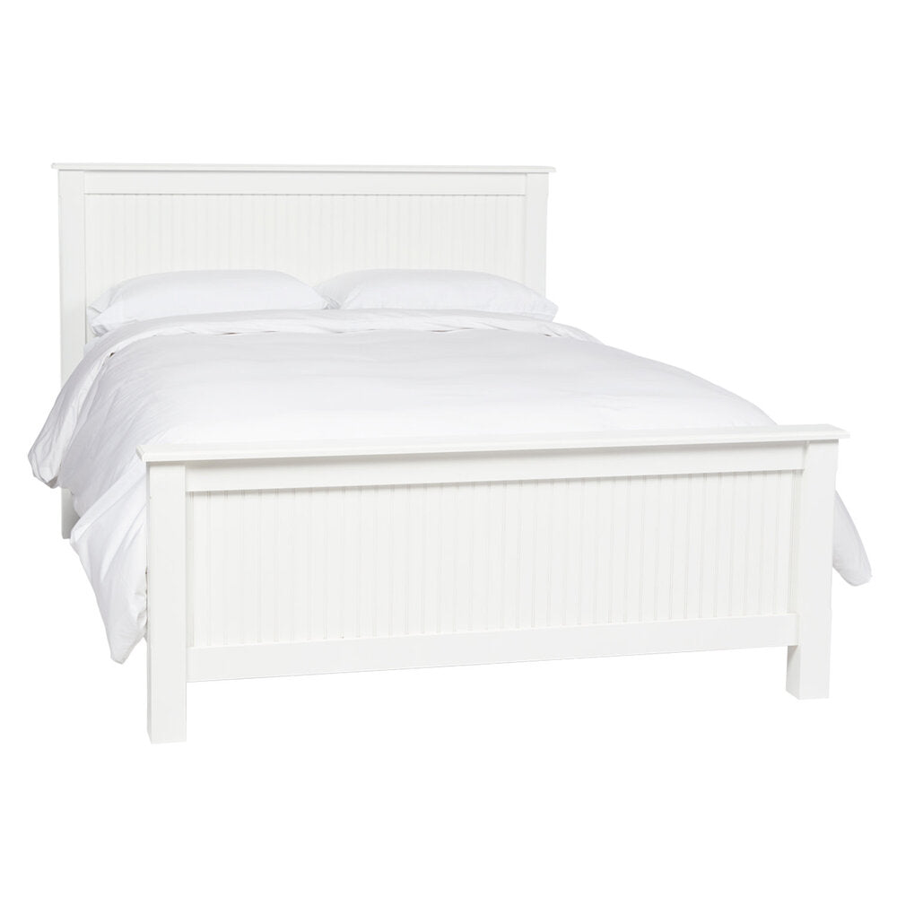 Louisa Cottage Panel Bed with white beadboard headboard and footboard in a classic cottage style