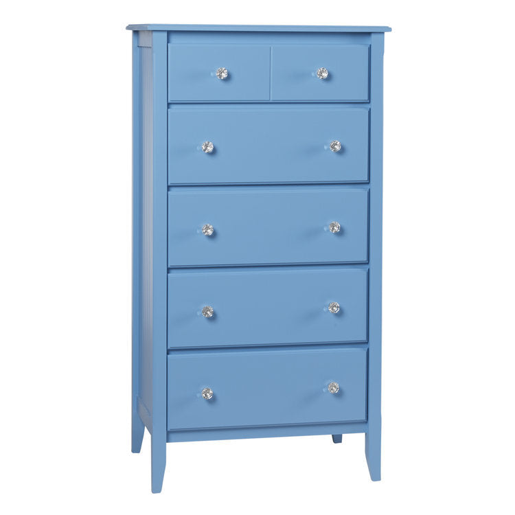 Maine Woodworks tall 6-drawer chest in sailor blue with crystal knobs and classic detailing