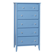 Maine Woodworks tall 6-drawer chest in sailor blue with crystal knobs and classic detailing