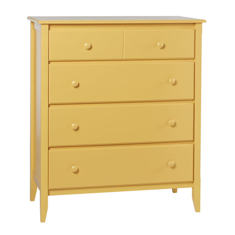 Maine Woodworks 10-drawer dresser in sunny yellow with clear crystal knobs