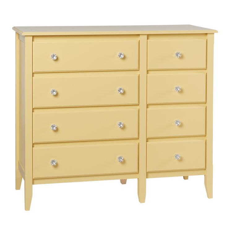Maine Woodworks 5-drawer chest in marigold yellow featuring two smaller top drawers and round knobs