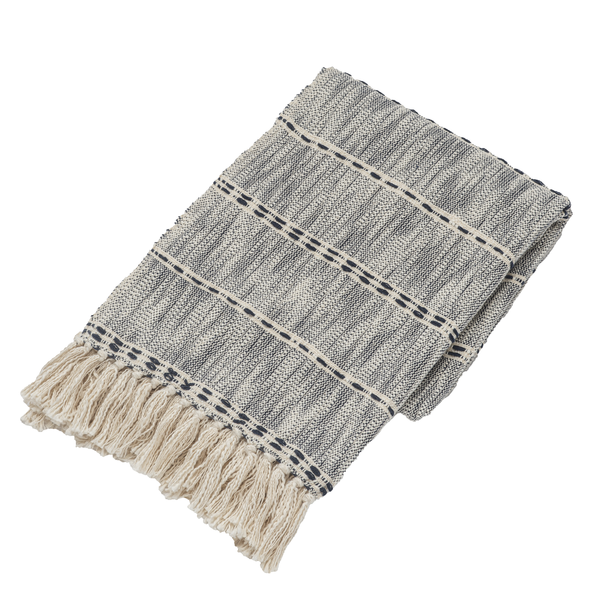 Woven Blue & Natural Melange Striped Throw | Perfect for layering on a sofa, armchair, or bed, it brings cozy warmth and a relaxed