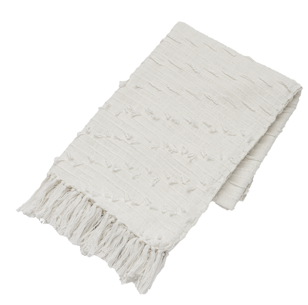 Natural Woven Diagonal Fringe Throw | Perfect for layering over a sofa, bed, or accent chair, it adds comfort and casual elegance to any setting.