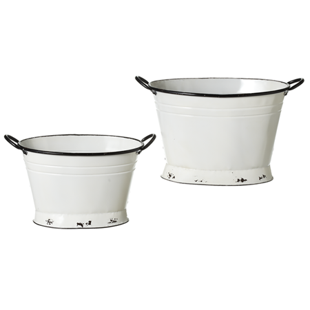 Black & White Enamel Oval Basket with Handle (2 pc. set)