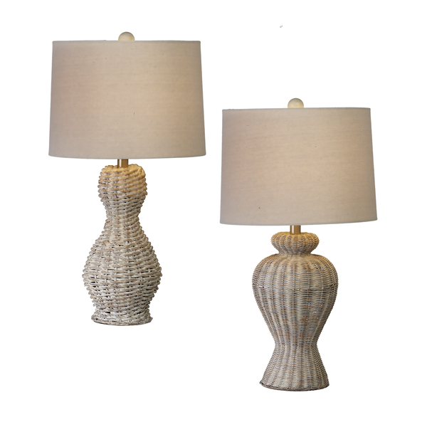  White Wash Rattan Table Lamp Set  | breezy, coastal charm