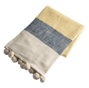 Woven Color Block Throw w/ pomp pomp | couch, chair, or bed decor