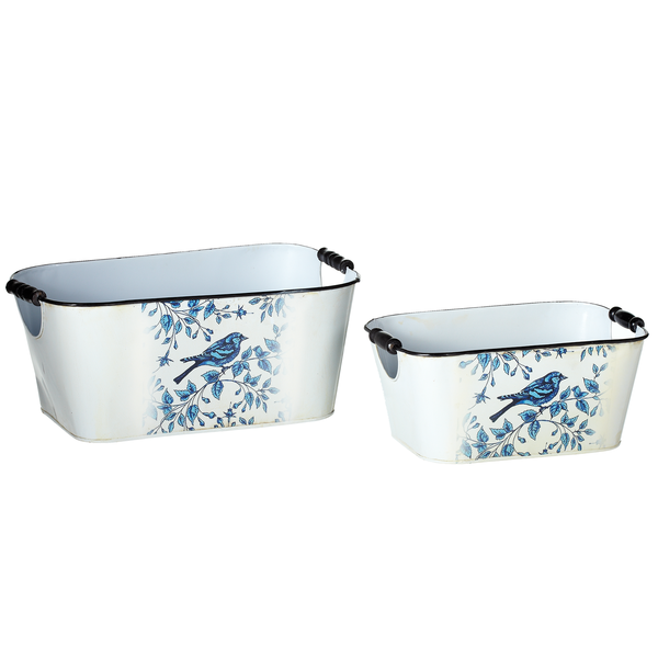 Enamel Bin with Bird (2 pc. set)