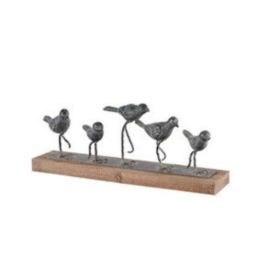 Birds Decor  | metal birds perched on a natural wood base, this sculpture blends farmhouse warmth with artistic character.