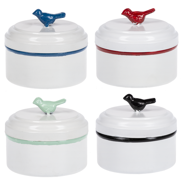 Enamel Bird Round Box (4 pc. ppk.)