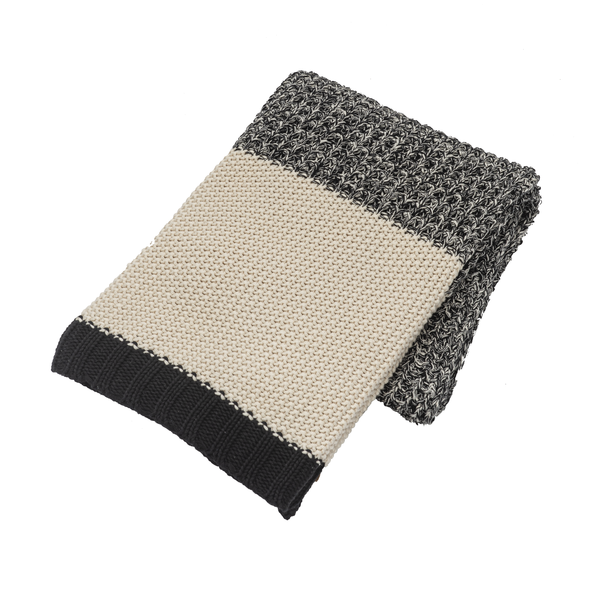 Black & White Textured Knit Block Throw | chunky knit fabric