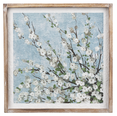 Framed White Cherry Blossom Wall Décor | rustic wooden frame, it brings a fresh, nature-inspired charm