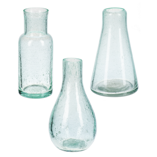 Small Blue Bubble Glass Vase Set (3 pc.). | for showcasing single stems, dried florals