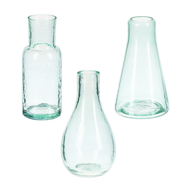 Small Green Hammered Glass Vase |  delicate green hue and a unique silhouette | minimalist decorative pieces