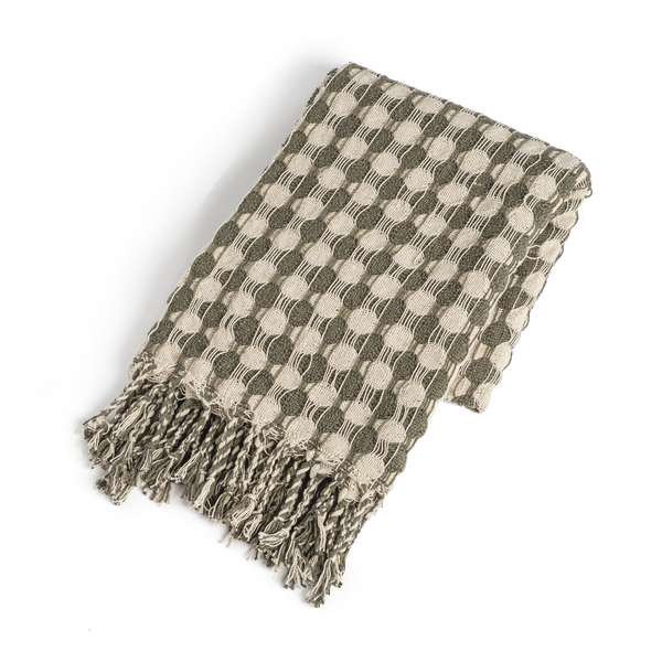 Woven Cream & Sage Check Throw with Braided Fringe | relaxed, rustic home decor