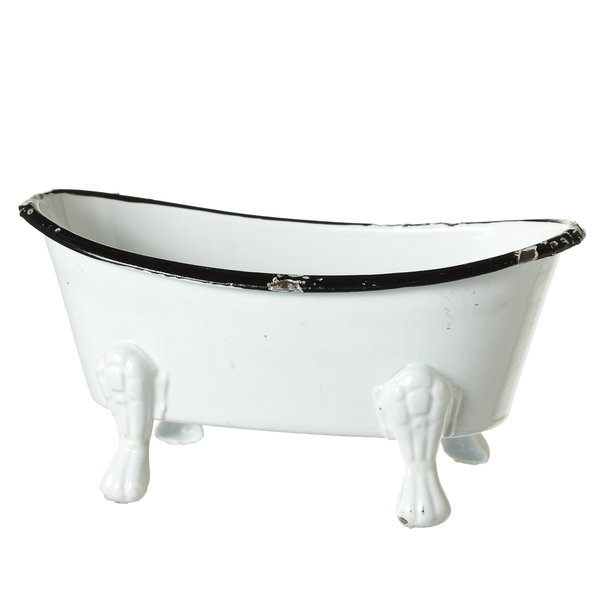 Black & White Mini Enamel Bathtub |  holder for soap, sponges, or small toiletries